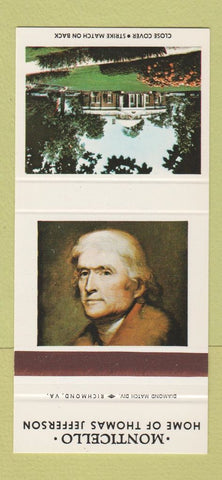 Matchbook Cover Monticello Home of Thomas Jefferson Charlottesville VA 30 Strike