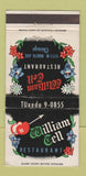 Matchbook Cover - William Tell Restaurant Chicago IL WORN 30 Strike