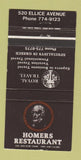 Matchbook Cover - Homers Restaurant Winnipeg MB 30 Strike