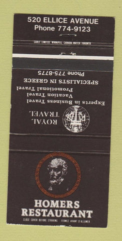 Matchbook Cover - Homers Restaurant Winnipeg MB 30 Strike