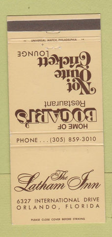Matchbook Cover - Latham Inn Orlando FL Bogart's Restaurant 30 Strike