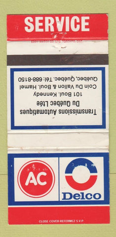 Matchbook Cover - AC Delco Auto Parts Quebec QC WEAR 30 Strike