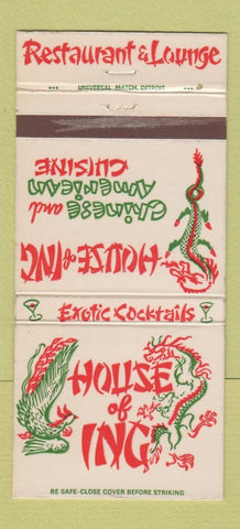 Matchbook Cover - House of Ing Chinese Lansing Battle Creek MI 30 Strike