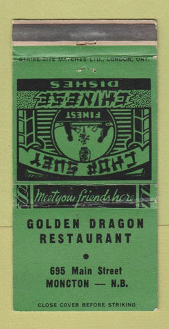 Matchbook Cover - Golden Dragon Restaurant Moncton NB Chinese WEAR 30 Strike