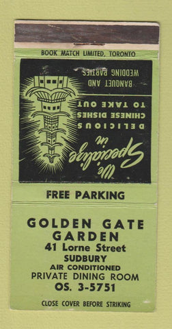 Matchbook Cover - Golden Gate Garden Chinese Sudbury ON WEAR 30 Strike