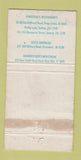 Matchbook Cover - Pinocchio's Restaurants Sydney Australia POOR 30 Strike