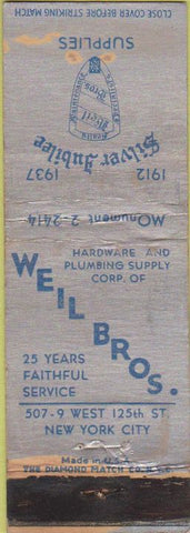 Matchbook Cover - Weil Bros Hardware Plumbing New York City WEAR
