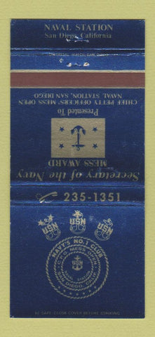 Matchbook Cover - Naval Station San Diego CA BLUE #2 30 Strike