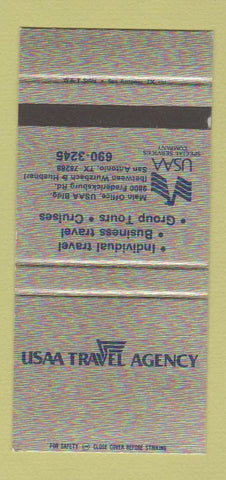Matchbook Cover - USAA Travel Agency San Antonio TX SAMPLE 30 Strike