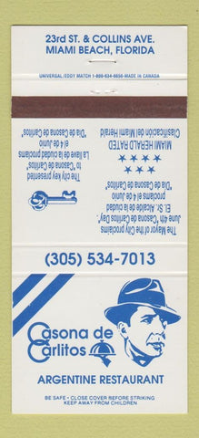Matchbook Cover - Casona de Carlitos Argentine Miami Beach FL 30 Strike
