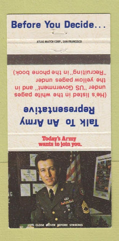 Matchbook Cover - US Army Recruiting  30 Strike
