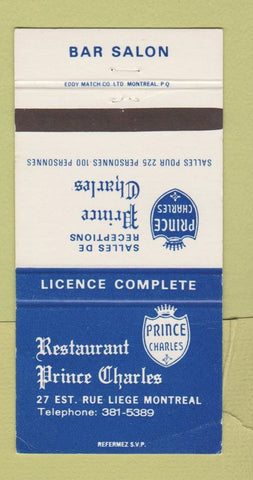 Matchbook Cover - Restaurant Prince Charles Montreal QC WEAR 30 Strike