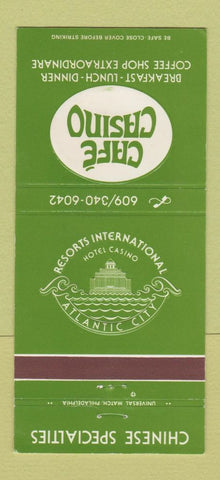 Matchbook Cover - Resorts International Atlantic City NJ Cafe Casino 30 Strike