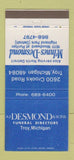 Matchbook Cover - McInnes Desmond Funeral Home Troy MI Highland Park 30 Strike