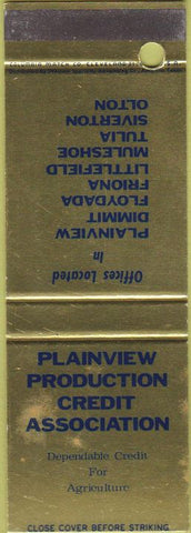 Matchbook Cover - Plainview Agriculture Credit SAMPLE