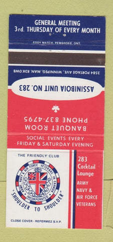 Matchbook Cover - Army Air Force Veterans Assiniboia Winnipeg MB 30 Strike