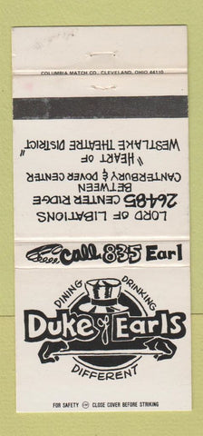 Matchbook Cover - Duke of Earls Restaurant Cleveland OH WEAR 30 Strike