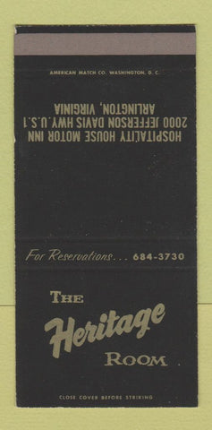Matchbook Cover - Heritage Room Arlington VA Hospitality House 30 Strike