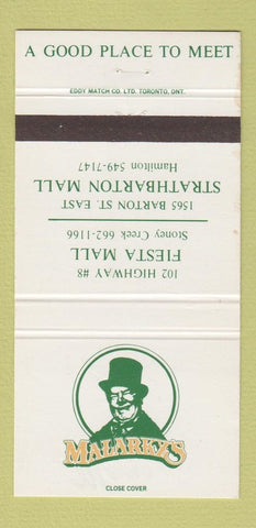 Matchbook Cover - Malarky's Stoney Creek Hamilton ON 30 Strike