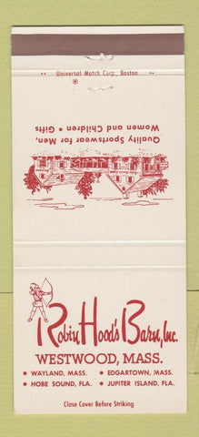 Matchbook Cover - Robin Hood's Barn Westwood MA Wayland Edgertown 30 Strike