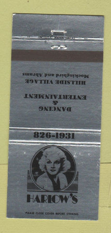 Matchbook Cover - Harlow's Hillside Village Cedar Hill TX Jean 30 Strike