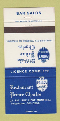 Matchbook Cover - Restaurant Prince Charles Montreal QC  30 Strike