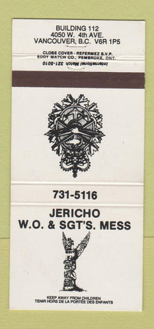 Matchbook Cover - Jericho W.O. Wgt's Mess Vancouver BC 30 Strike