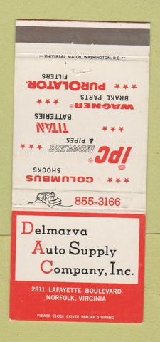 Matchbook Cover - Delmarva Auto Supply Parts Norfolk VA 30 Strike