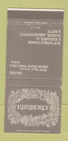 Matchbook Cover - Kimberly Flowers Grosse Pointe Woods MI 30 Strike
