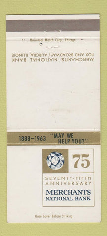 Matchbook Cover - Merchants National Bank Aurora IL 1963 30 Strike