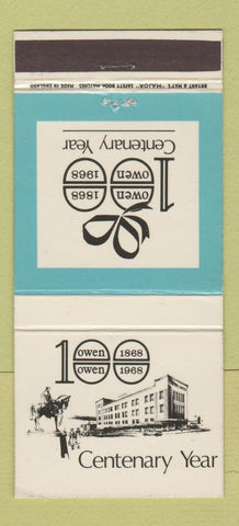 Matchbook Cover - Owen 100 Centenary Year UK England 30 Strike