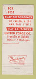 Matchbook Cover - United Forge Company Detroit MI 1953 30 Strike