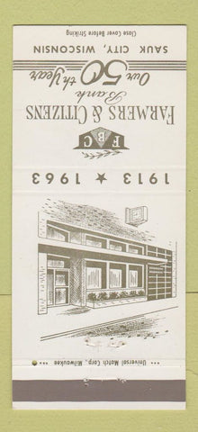 Matchbook Cover - Farmers & Citizens Bank Sauk City WI 1963 30 Strike