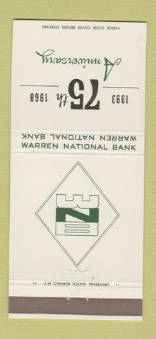Matchbook Cover - Warren National Bank 1968 PA Kane Tionesta Tidioute 30 Strike