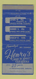 Matchbook Cover - Henry's Cleaners Detroit MI 30 Strike