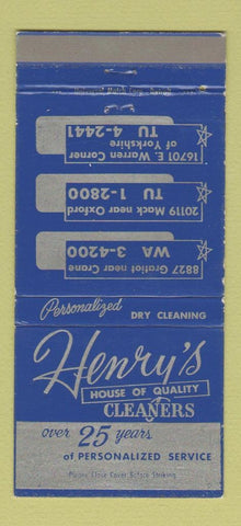 Matchbook Cover - Henry's Cleaners Detroit MI 30 Strike