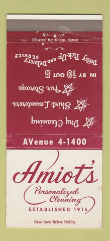 Matchbook Cover - Amiot's Cleaners Wyandotte Allen Park MI 30 Strike