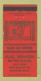 Matchbook Cover - Mag Hanson Sheet Metal Saginaw MI WEAR 30 Strike