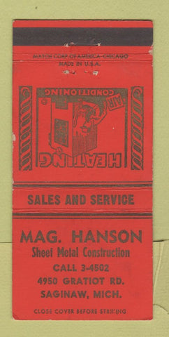 Matchbook Cover - Mag Hanson Sheet Metal Saginaw MI WEAR 30 Strike