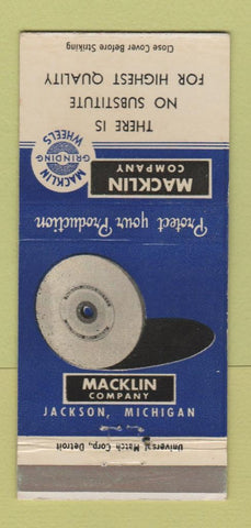 Matchbook Cover - Macklin Machine Grinding Wheels Jackson MI 30 Strike