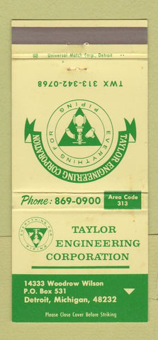 Matchbook Cover - Taylor Engineering Corp Detroit MI 30 Strike