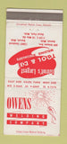 Matchbook Cover - Owens Welding Company Hazel Park Detroit MI 30 Strike