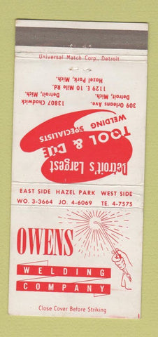 Matchbook Cover - Owens Welding Company Hazel Park Detroit MI 30 Strike