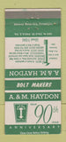 Matchbook Cover - A&M Haydon Bolt Makers Philadelphia PA 1954 30 Strike