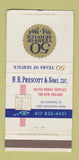 Matchbook Cover - HR Prescott Son Water Supply West Boylston MA 1964 30 Strike