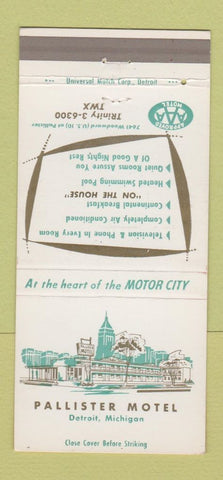 Matchbook Cover - Pallister Motel Detroit MI 30 Strike