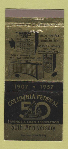 Matchbook Cover - Columbia Federal Savings 1957 Washington DC 30 Strike