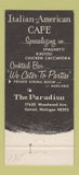 Matchbook Cover - Paradiso Italian American Cafe Detroit MI 30 Strike