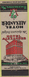 Matchbook Cover - Hotel Alexander Hagerstown MD