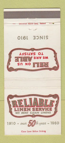 Matchbook Cover - Reliable Linen Service 1960 30 Strike